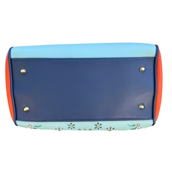 Nicole Lee USA Blue Floral Laser Cut Satchel Bag Rhinestone  New Color Block‎ - Picture 8 of 13